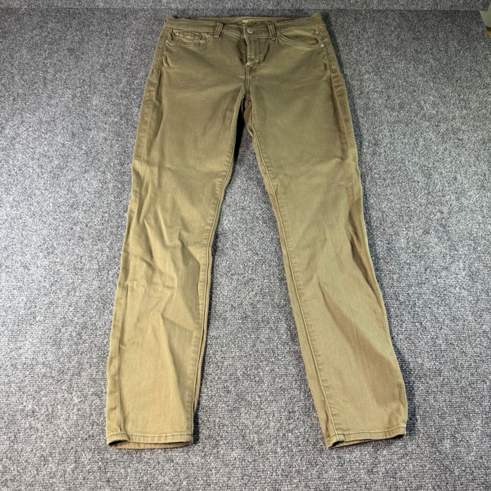 7 For All Mankind Ankle Skinny Jeans Olive Green Stretch Denim Size 29 AU8214868
